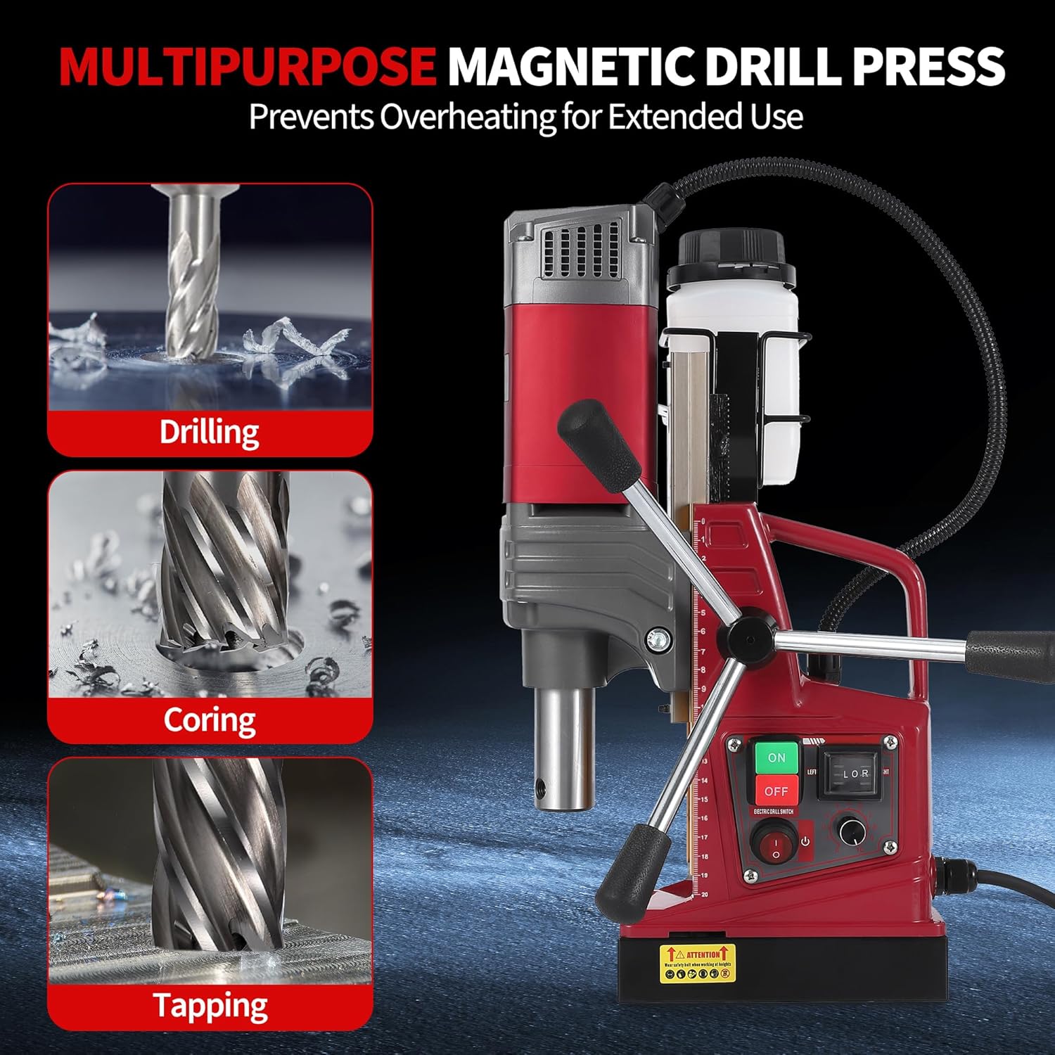 2 Inch Magnetic Drill Press, 210mm Max Stroke, 13000N Magnetic Force,1550W 750PRM Portable Electric Mag Drill Machine for Metal Drilling, Industrial Grade with Drill Chucks & Annular Cutters Kit
