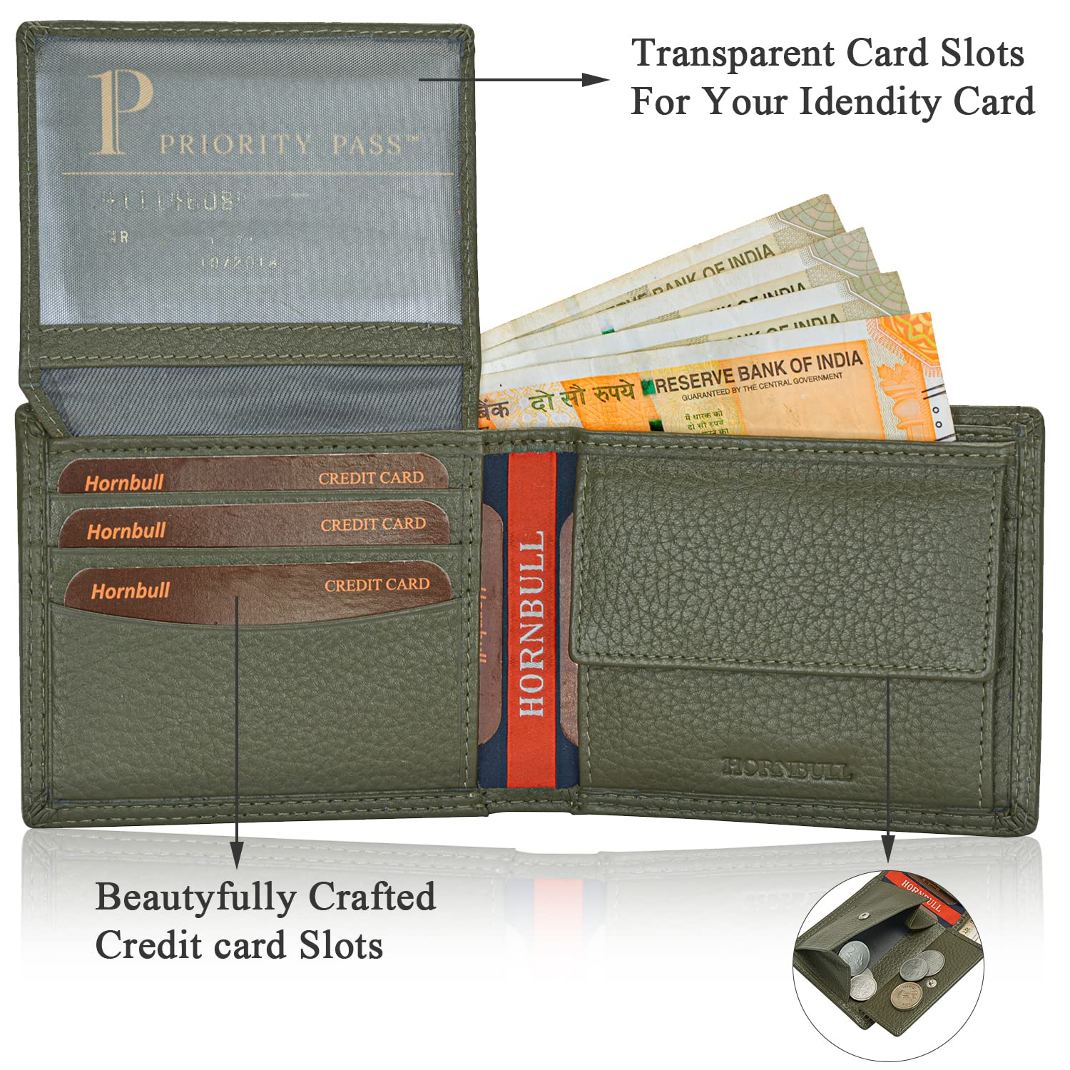HORNBULL Kane Green Rambler RFID Blocking Leather Wallet for Men - Image 3 thumbnail