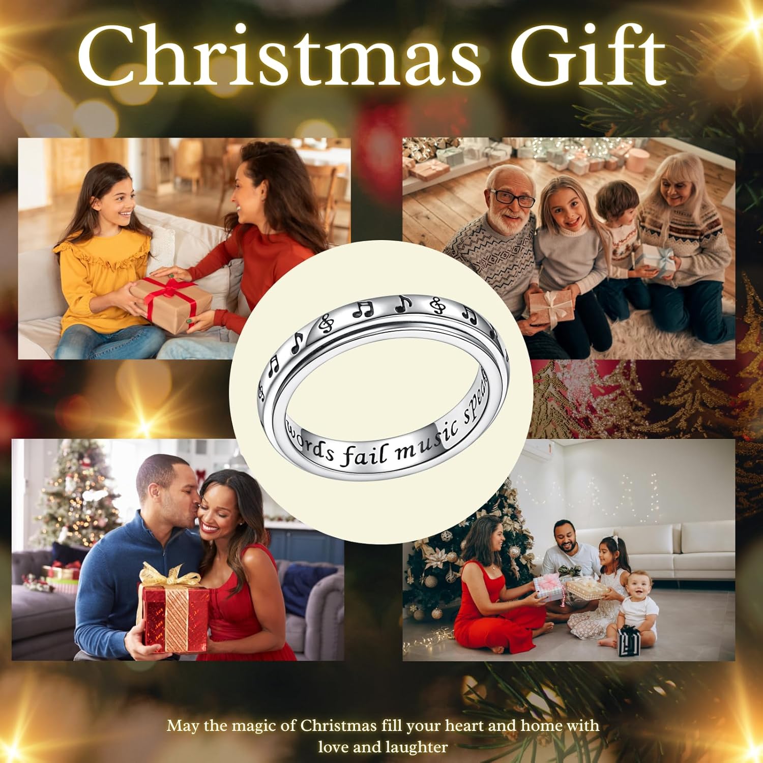 925 Sterling Silver Spinner Fidget Ring for Women: Musical Note Viking Rune Heartbeat Anxiety Stress Relieving Rotatable Ring Faith Hope Love Spinner Ring Jewelry Gift