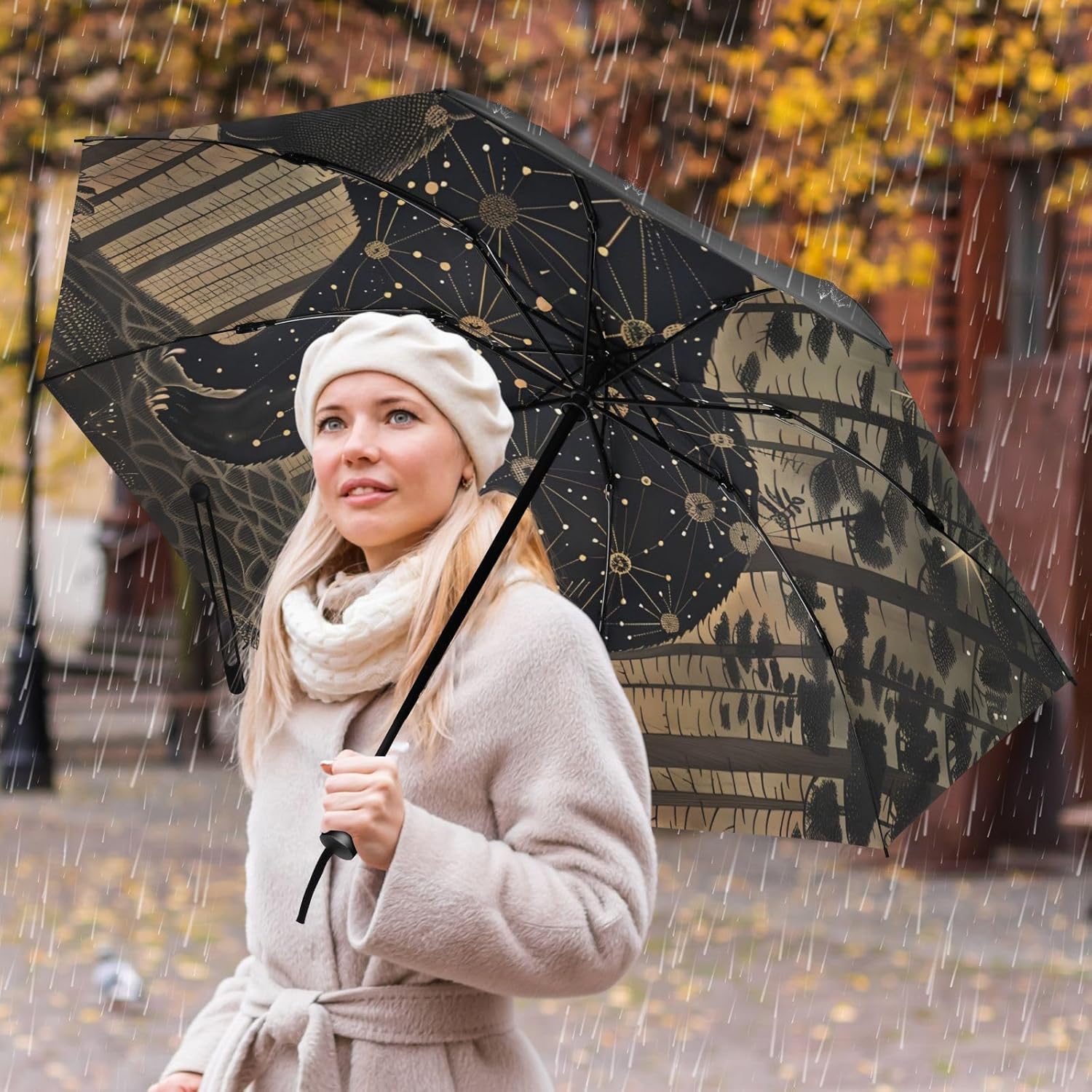 ALAZA Inverted Umbrella for Rain and Sun Auto Open Close 46 Inch Portable Reverse Folding UV Umbrella for Women Men