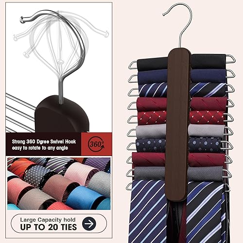Miniatura 4 de Colgador de corbatas, organizador de corbata para armario, capacidad de almacenamiento de 20 unidades, organizador de corbata de madera, organizador
