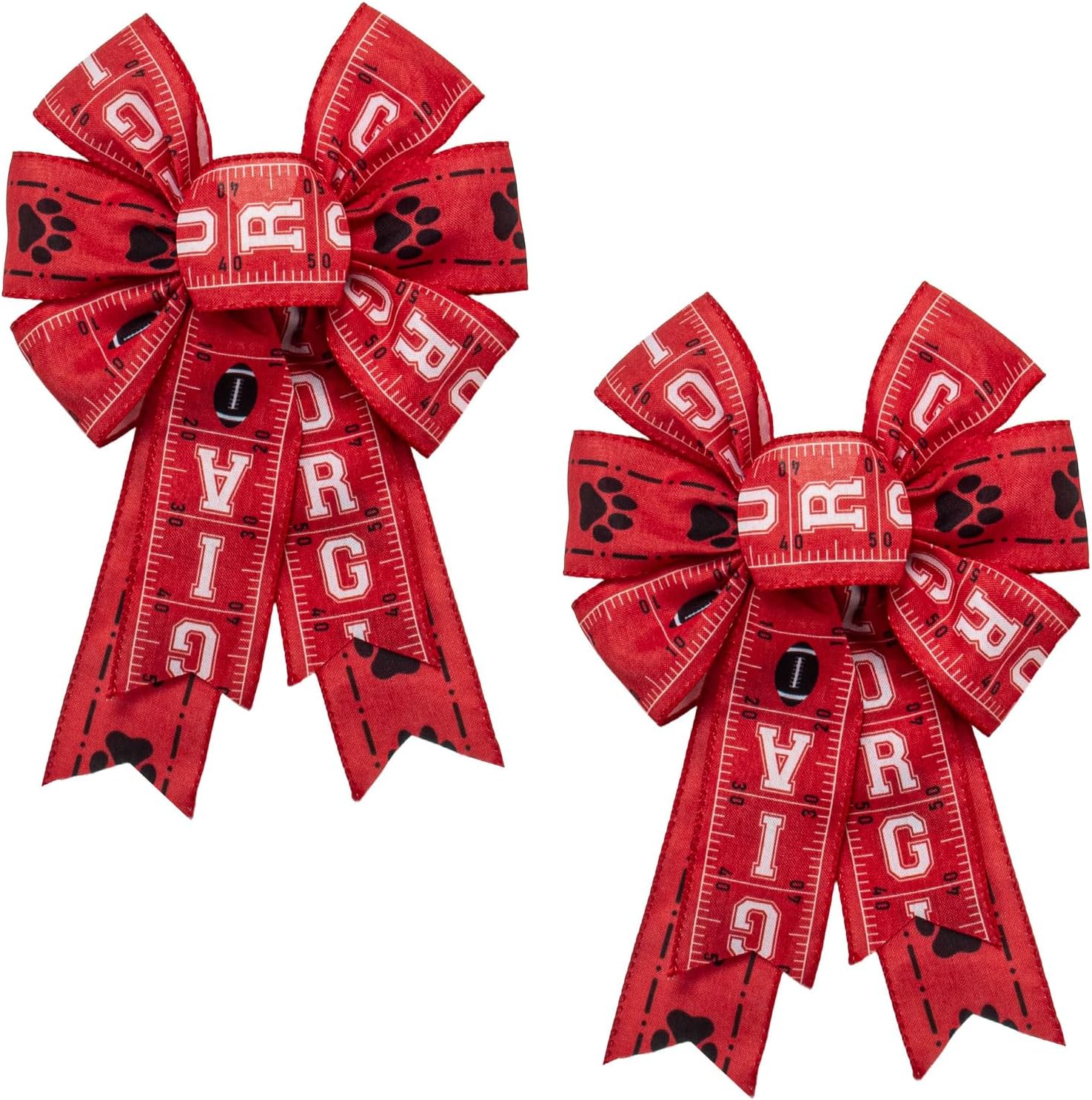 Georgia Football Bows for Wreath,Field Wired Edge Fabric Bows for Georgia Gift Wrap Red and Black Paw Burlap Bow Rugby Craft Bow Sports Tree Bow for Front Door Football Game Decorations