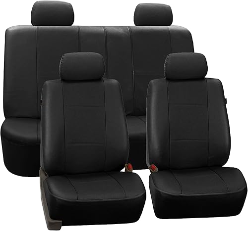 Fundas de asiento FH-PU007114 para coche de cuero sintético lujoso compatibles con airbag con división trasera Negro