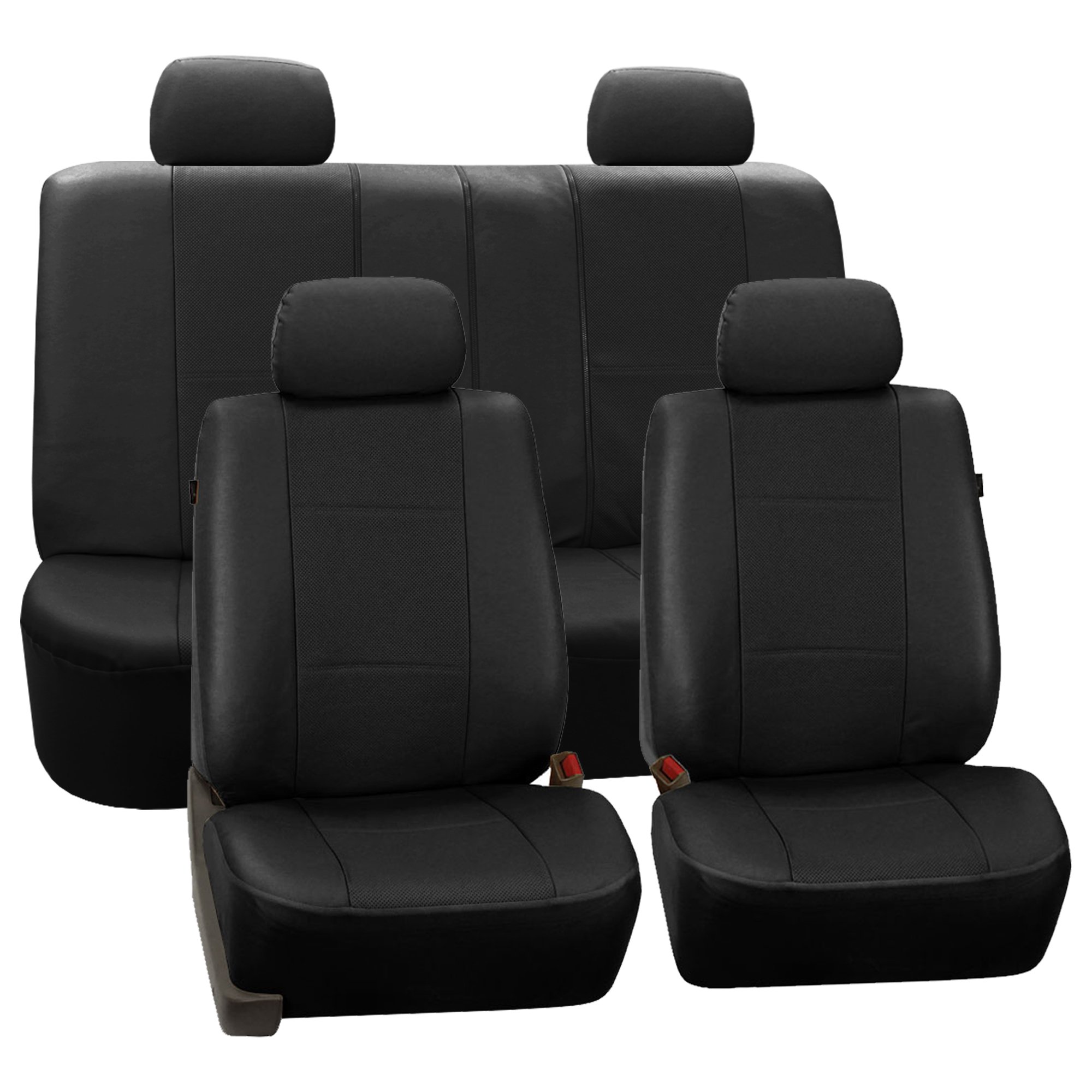 FH-PU007114 Deluxe Leatherette Car Seat Covers, Airbag compatible and Rear Split, Black color