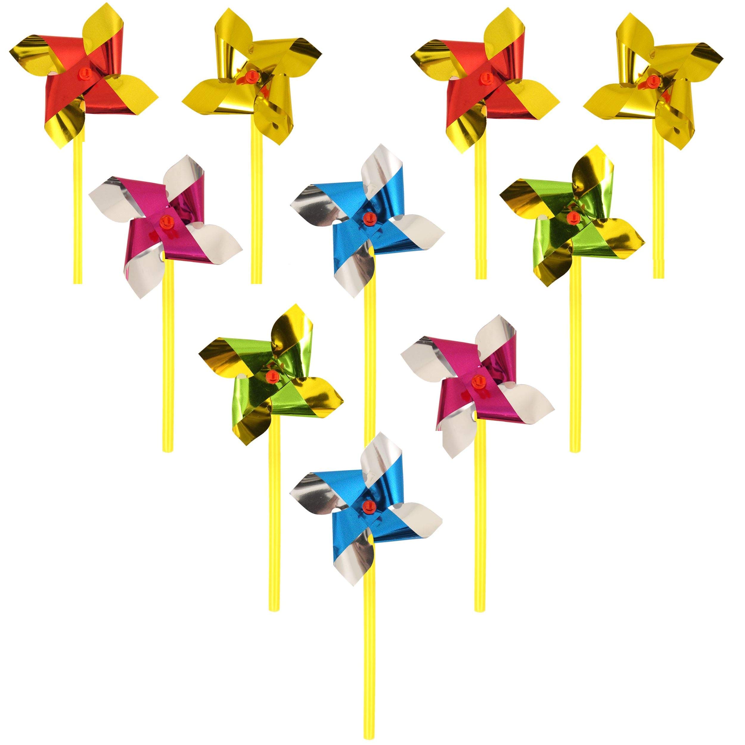Henbrandt Mini Foil Windmills On Stick 7cm Assorted Colours (Pack of 10)