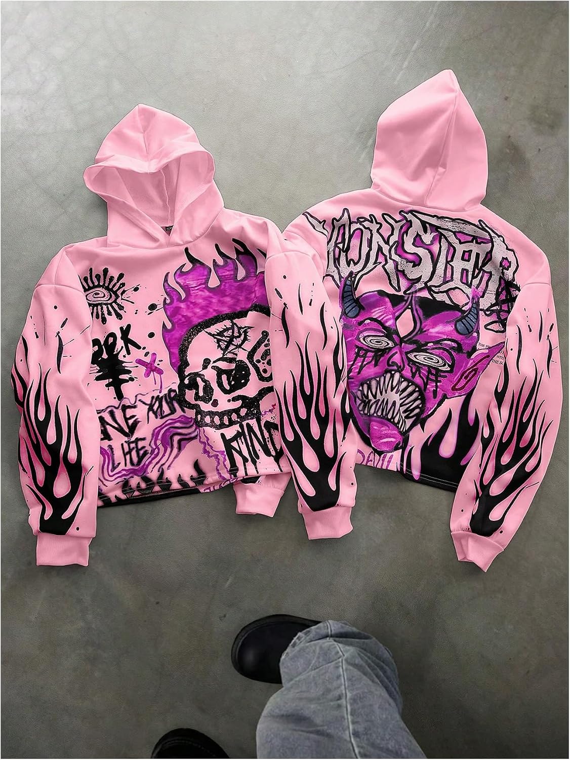 Men's Grunge Graphic Hoodies Y2k Baggy Hooded Sweatshirts image 5
