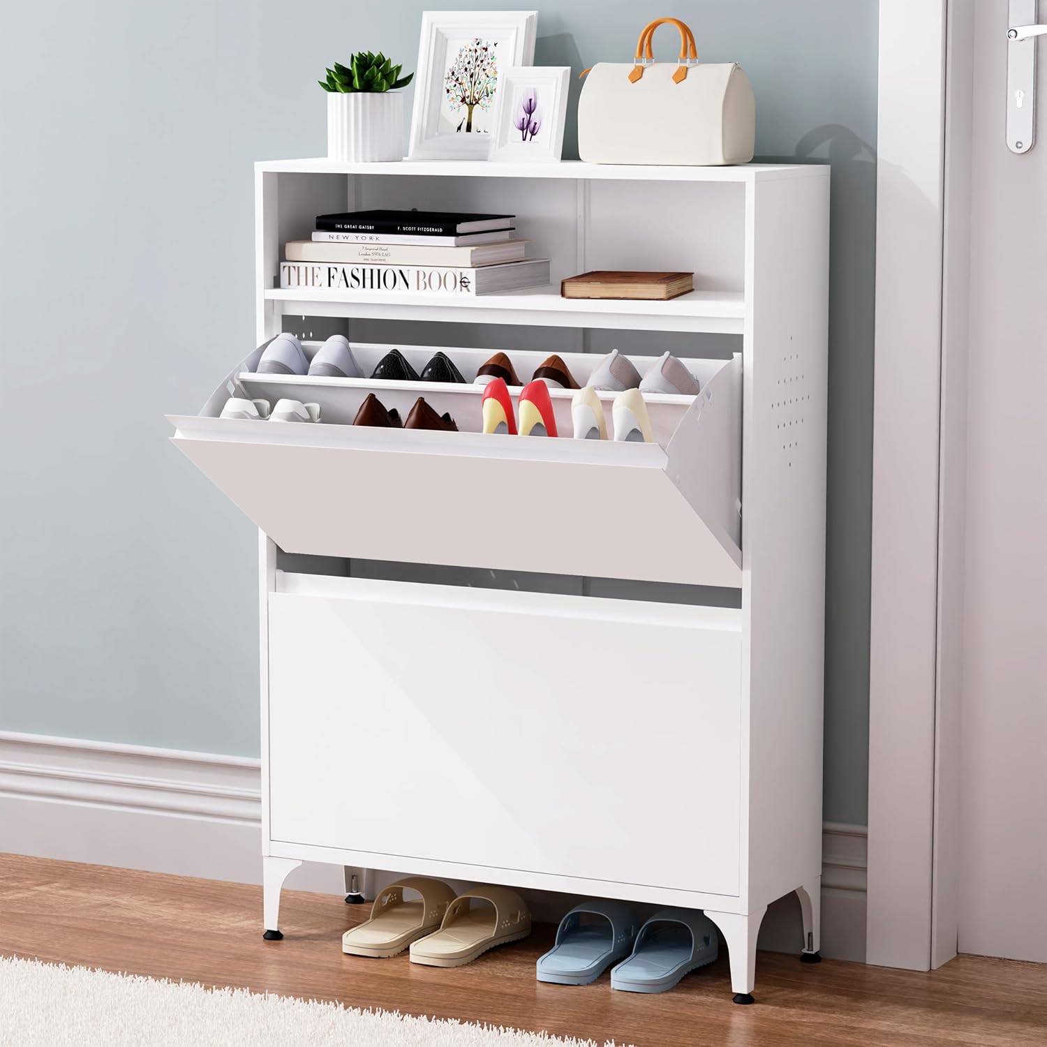Amazon.com: Hak Metal Entryway Shoe Cabinet with 2 Flip Drawers, Moden ...