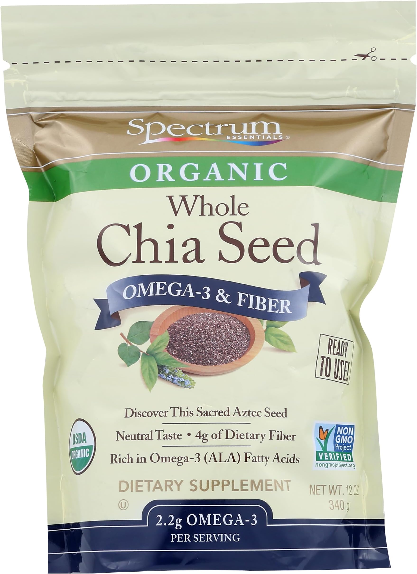 Spectrum Essentials Organic Chia Seed, Omega-3 & Fiber, 12 oz
