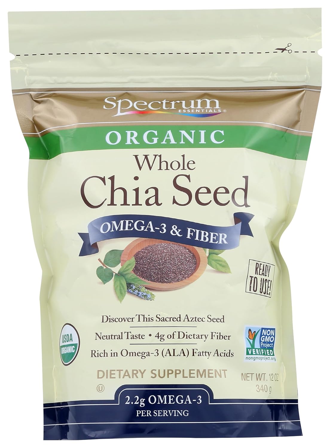 Spectrum Essentials Organic Chia Seed, Omega-3 & Fiber, 12 oz