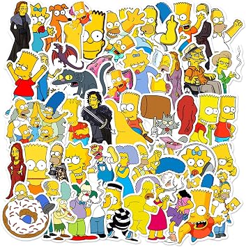 50PCS The Simpsons Water Bottle Stickers for Kids, Cute Stickers for Water Bottles, Vinyl Waterproof Aesthetic Laptop Sticker Pack Classroom Prizes Skateboard for Kids Teens Girls Students White