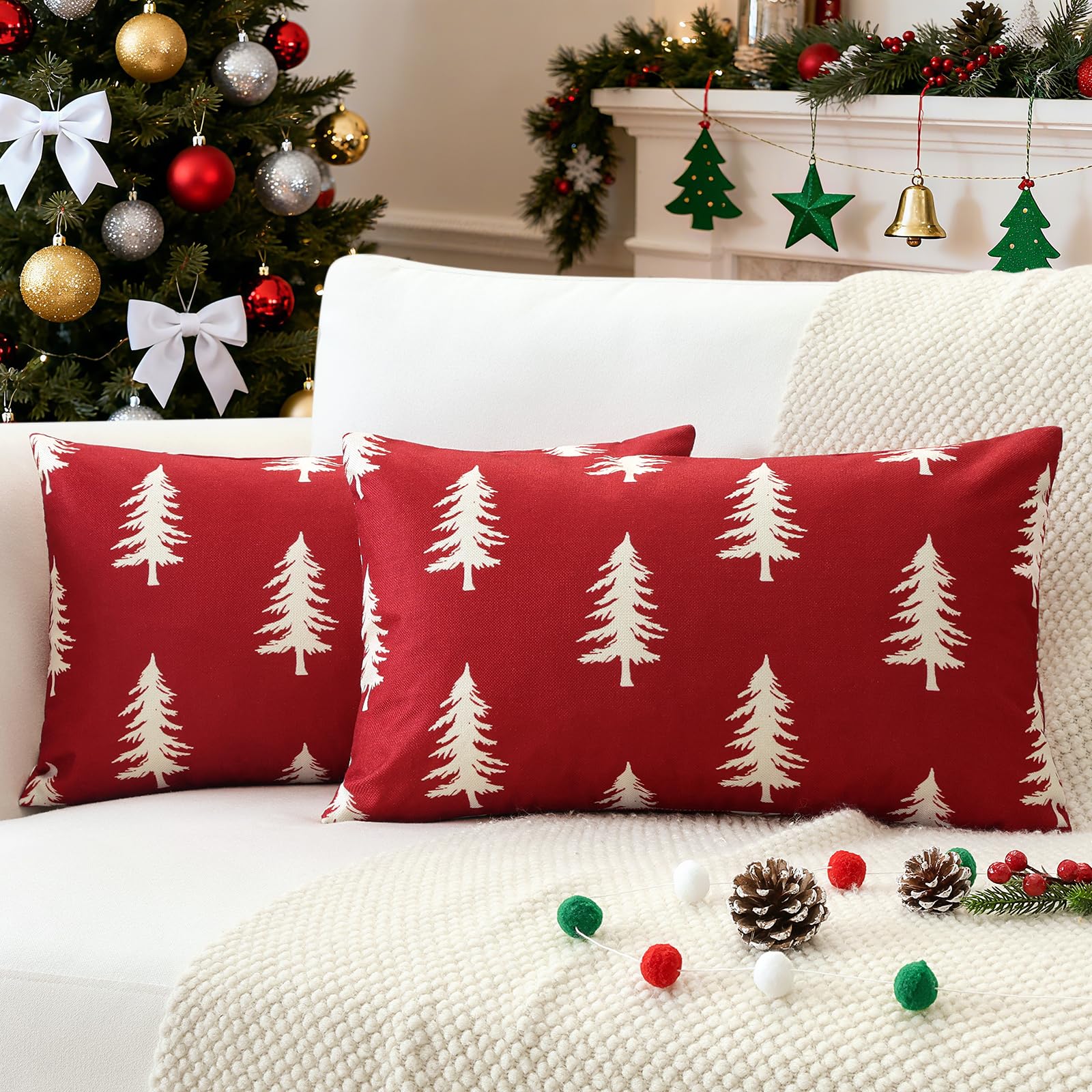 JOTOM Christmas Cushion Covers 40x60 cm Set of 2 Christmas Tree Decorative Double Sided Printed Throw Pillow Covers 16x24 Inch Sofa Winter Holiday Cushion Cases for Home Couch Bed Decor (Red) — image 1