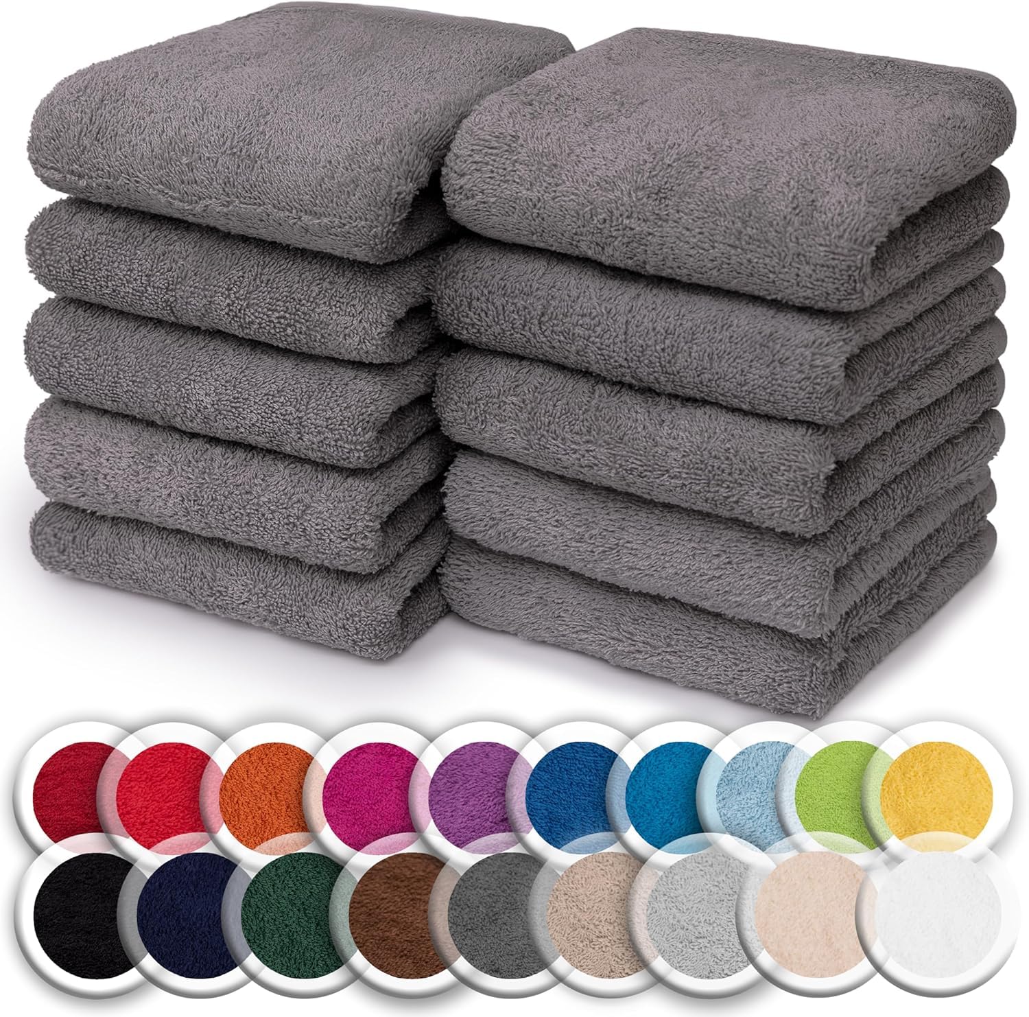 NatureMark Zestaw 10 małych ręczników frotte do twarzy i rąk – 100% bawełna, miękkie i chłonne – 30×30 cm, Szary Antracytowy