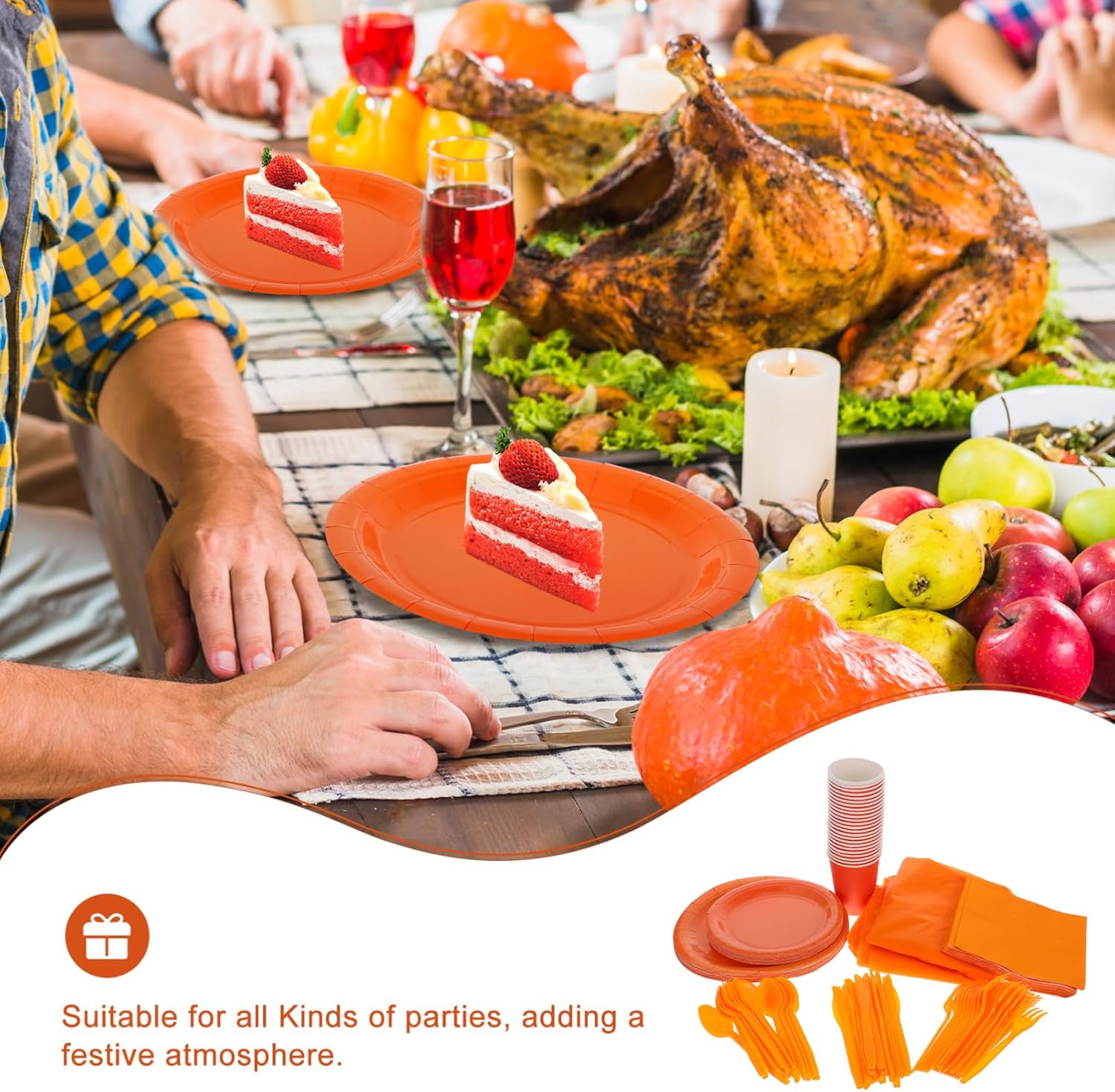 Zerodeko Bright Orange Party Decorations Tablecloth Plates Cups Napkins Cutlery for Birthdays Weddings Gatherings