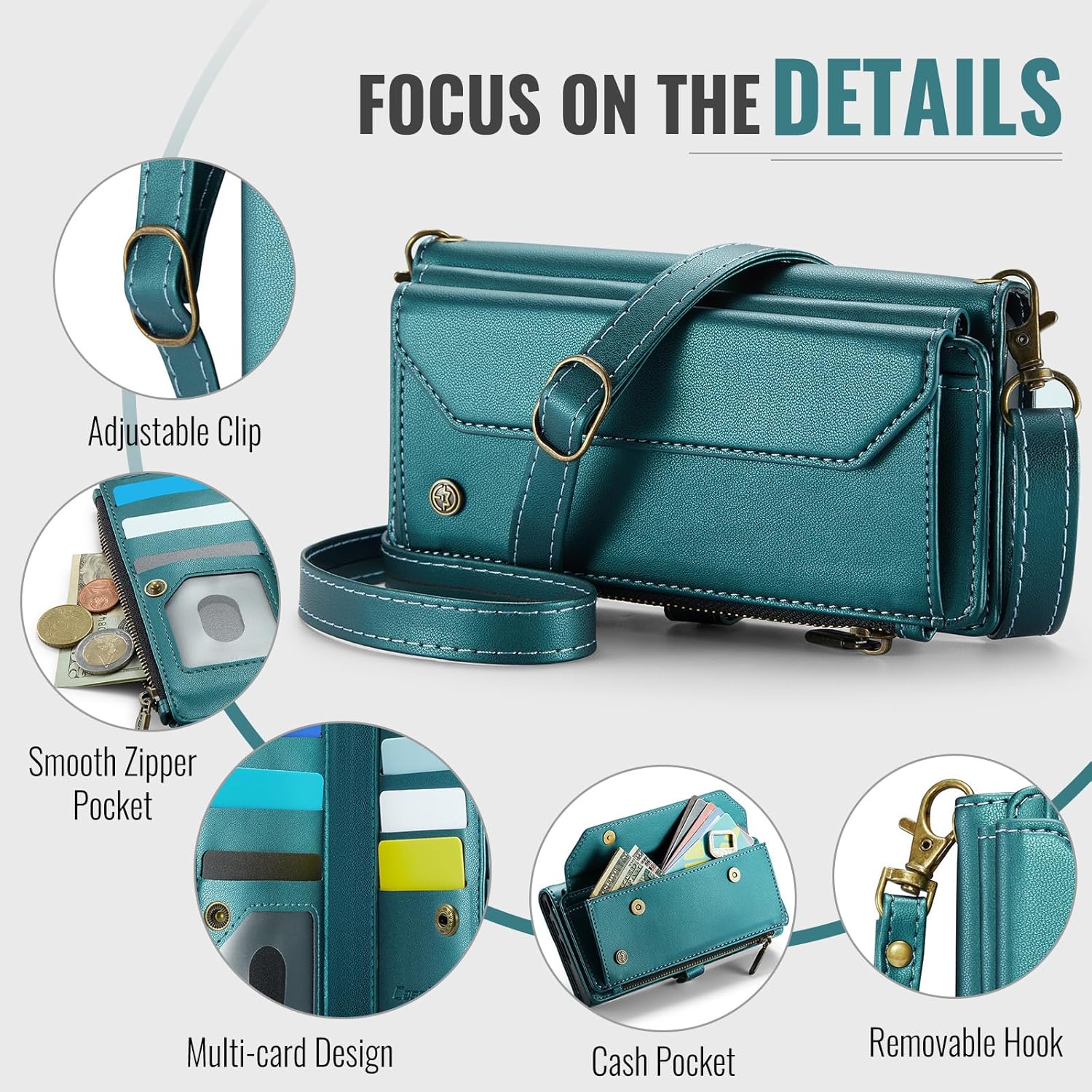 for Samsung Galaxy Z Fold 7 Wallet Case Durable Leather Cover with Card Holder Flip Flap Wrist Strap Zipper Closure & RFID Blocking Case for Galaxy Z Fold 7 Bluegreen