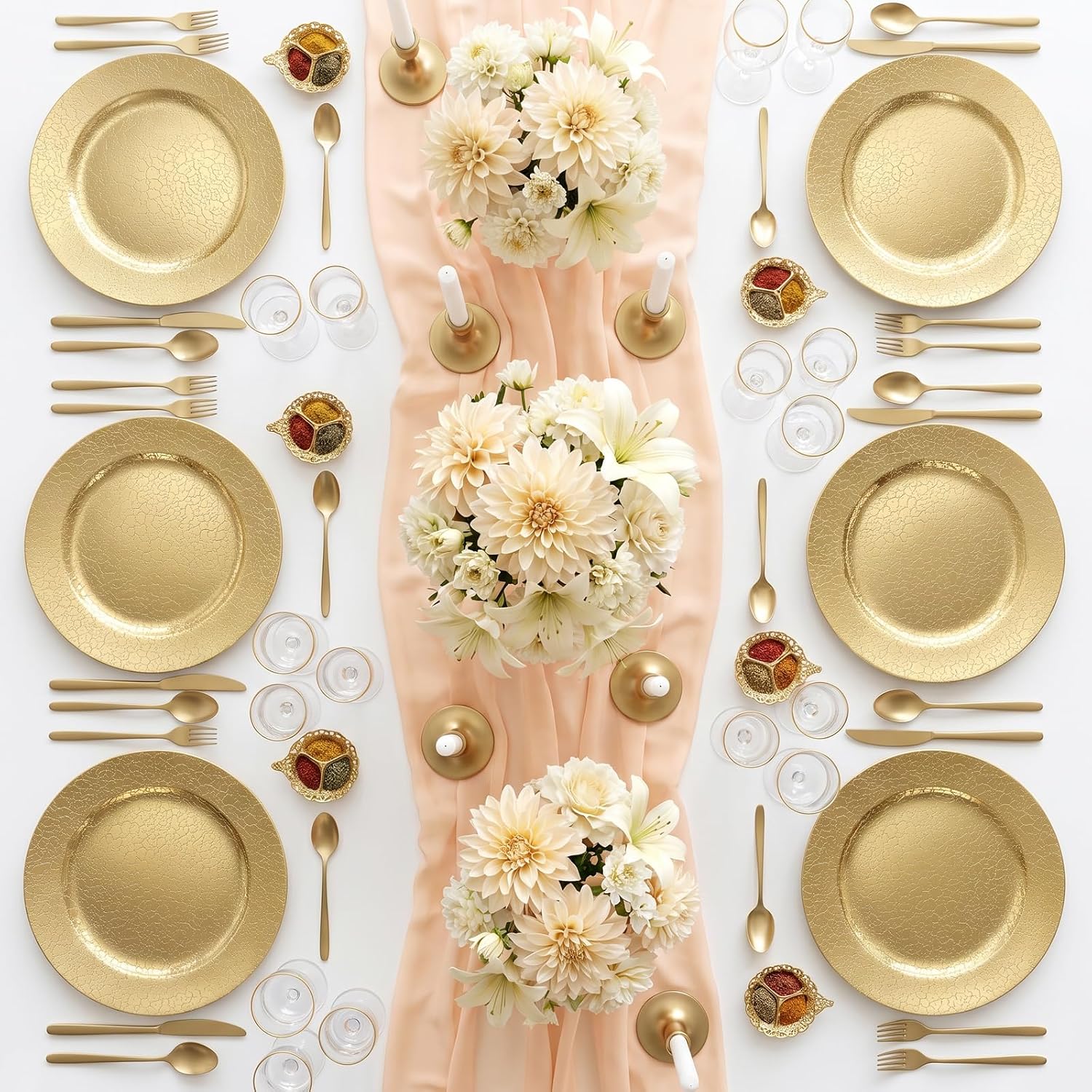 PROY 100 PCS 13 Inch Textured Plastic Round Charger Plates, Hammered Gold Charger Plates for dinner plates, Decorative Dinner Plate Chargers for Wedding, Party And Holiday Event