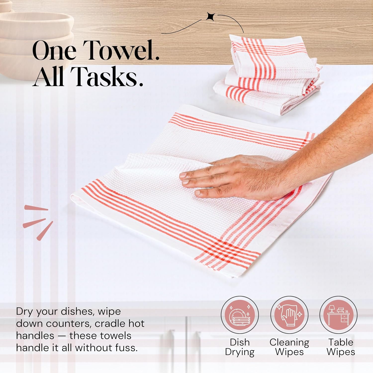 Multicolor Kitchen Towels 12 Pack, 16x26 Inch, Waffle Weave, Quick Dry, Absorbent, Durable Dish Towels for Drying, Cleaning, Cooking, Daily Kitchen Use, Indigo Blue, Red, Dark Green