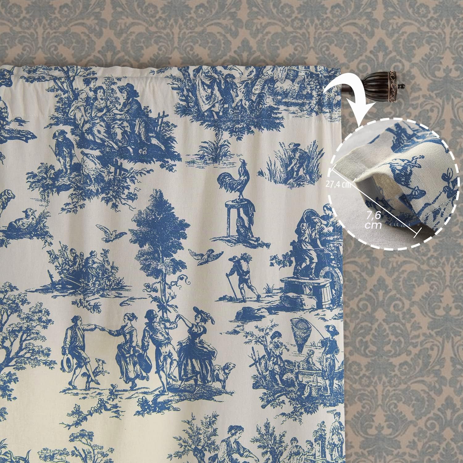 Blaue und weiße Vorhänge, 244 cm lang, für Wohnzimmer, Set mit 2 Paneelen, verdunkelnd, Fenster, Baumwolle, Toile, Blumenmuster, bis Boden, für Schlafzimmer, Grand Millennial Coastal Farmhouse Decor