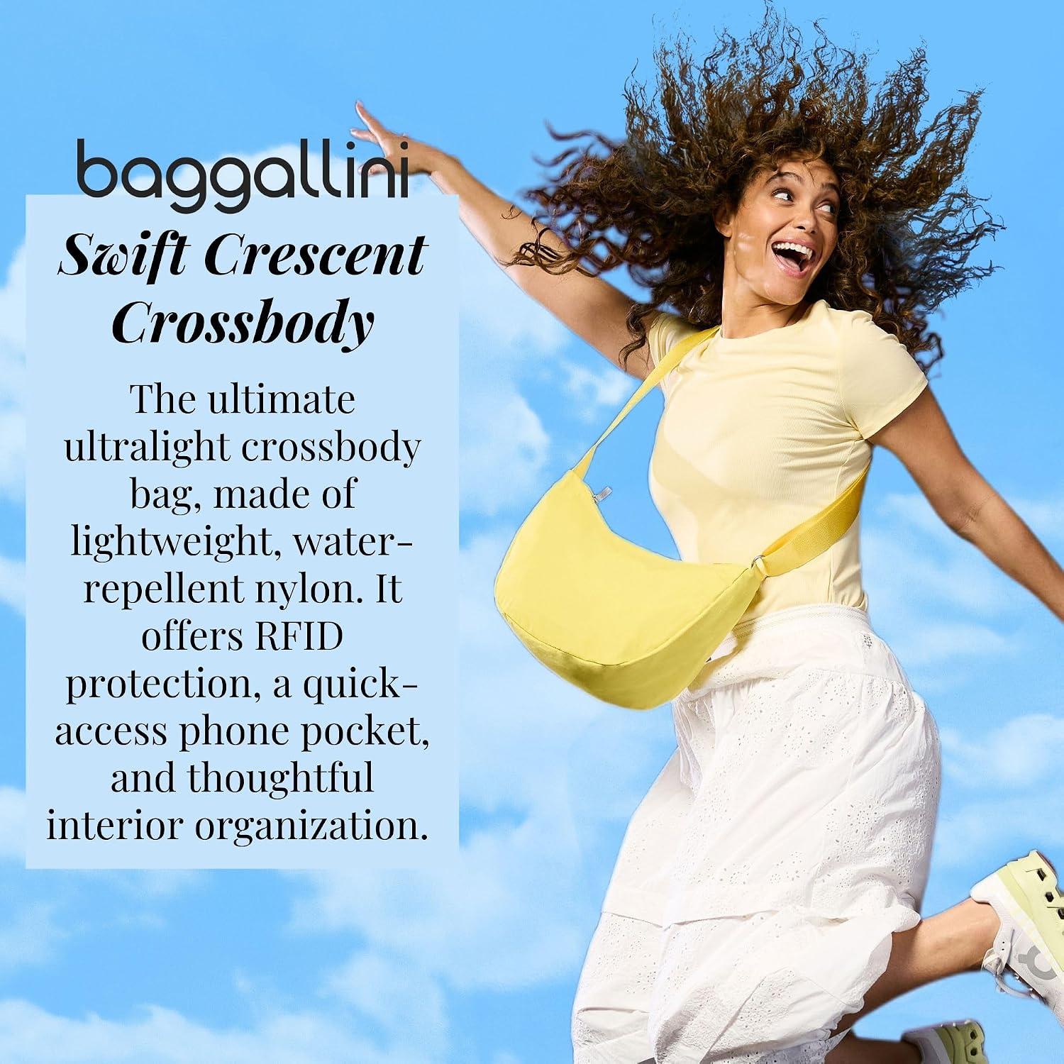 Baggallini Swift Crescent Crossbody Bag for Women - Lightweight 12"x8" Travel Purse Handbag