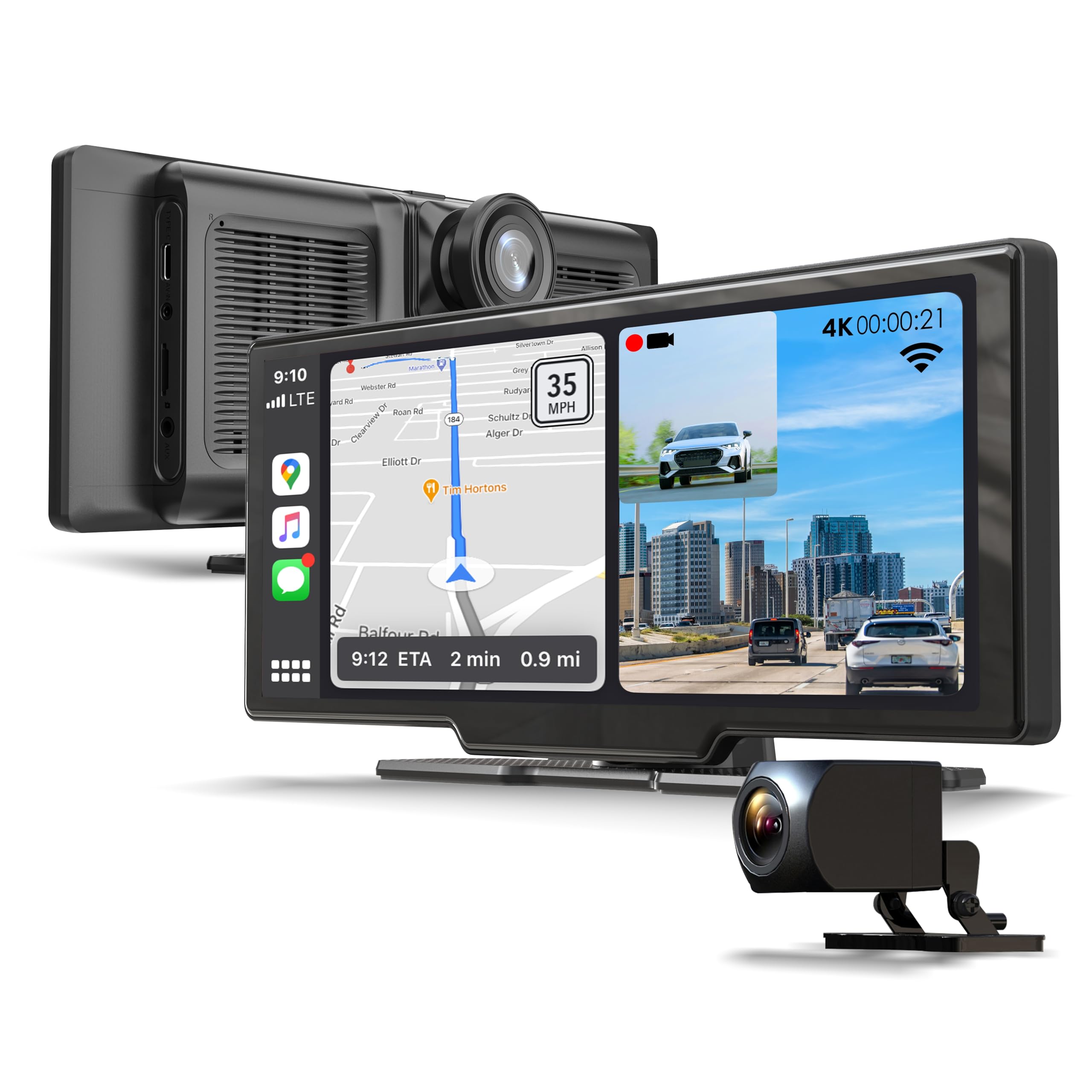 CPDuo Pro - 10 26 4K Dash Cam with Wireless CarPlay Android Auto Touchscreen GPS Bluetooth WDR Night