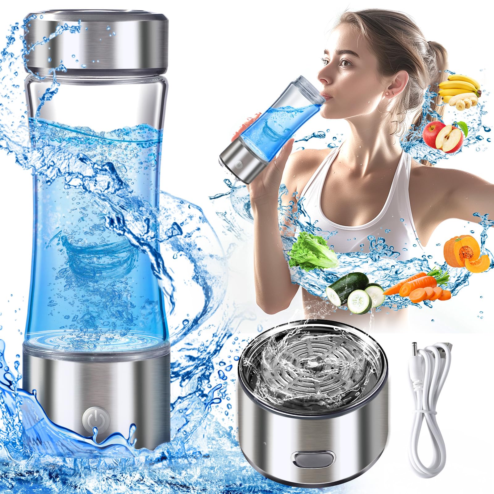 PansoniteHydrogen Water Bottle - Portable Hydrogen Water Bottle Generator with SPE PEM Tech Ionizer, 3-Minute Quick Electrolysis, Perfect for Home, Office, Travel & Fitness - Ideal Gift Choice