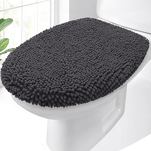 Vista 10 de OLANLY Funda de chenilla suave para tapa de inodoro de baño, lavable a máquina, 17.5 x 15 pulgadas, respaldo de goma que se mantiene en su lugar, se