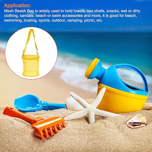 Miniatura 5 de PATIKIL Bolsas de playa de malla, mochila de arena, conchas, aperitivos, coleccionar, bolsas de asas con cremallera para viajes