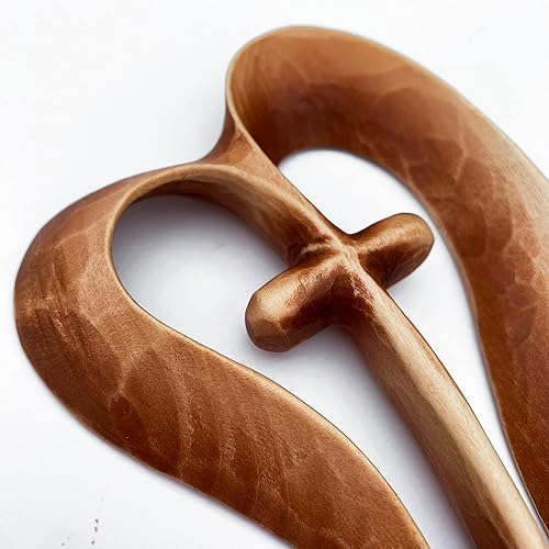 Wooden Hand Cross, Handmade Wood Cross, Heart Design Cross, Wooden Carved Cross Wall Decor, Decorative Crosses for Wall Large and Small (11.81in,