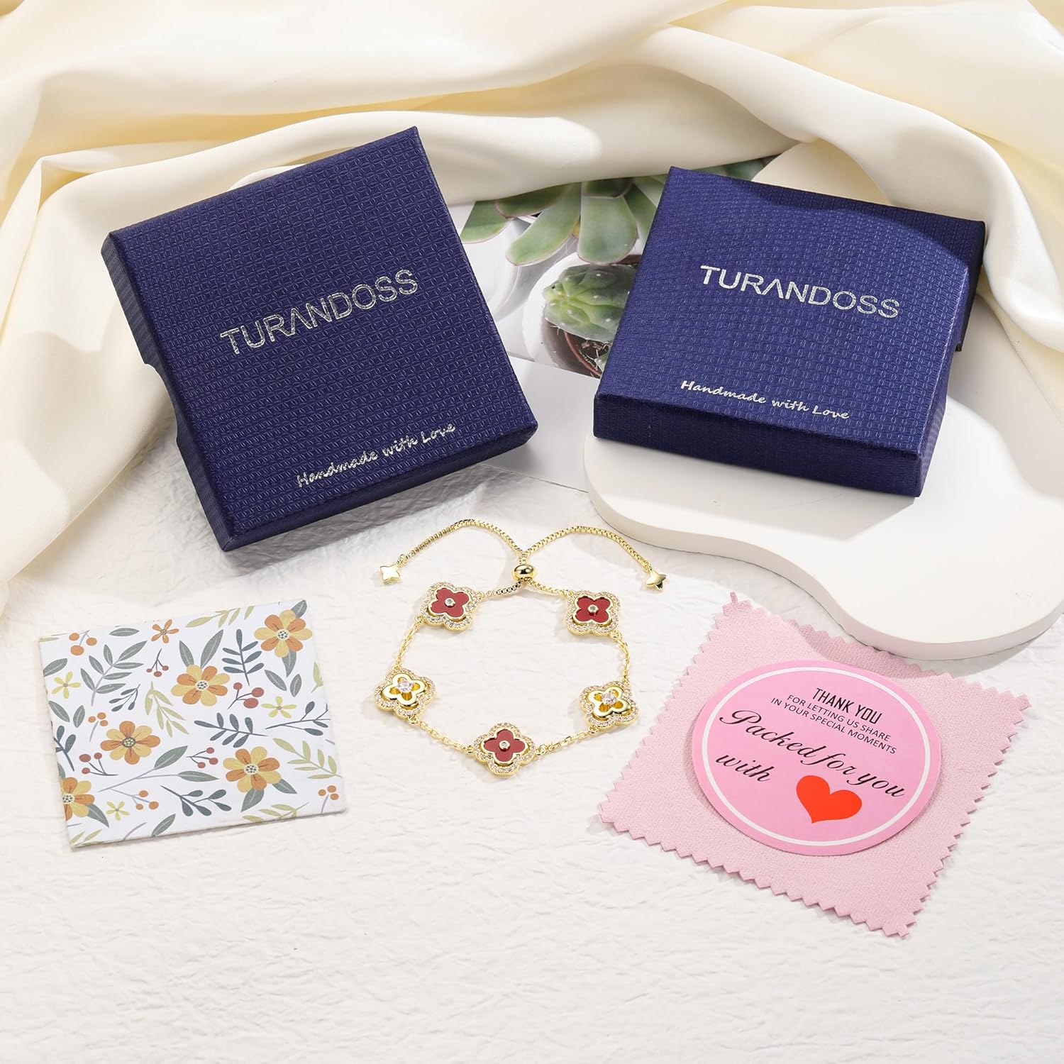 Turandoss Mothers Day Gifts for Mom Daughter Clover Bracelets for Women - Dainty 14K Gold Plated CZ Bracelets Colorful Four Leaf Clover Bracelet Lucky Jewelry Gift for Women Mothers Day Gifts for Mom