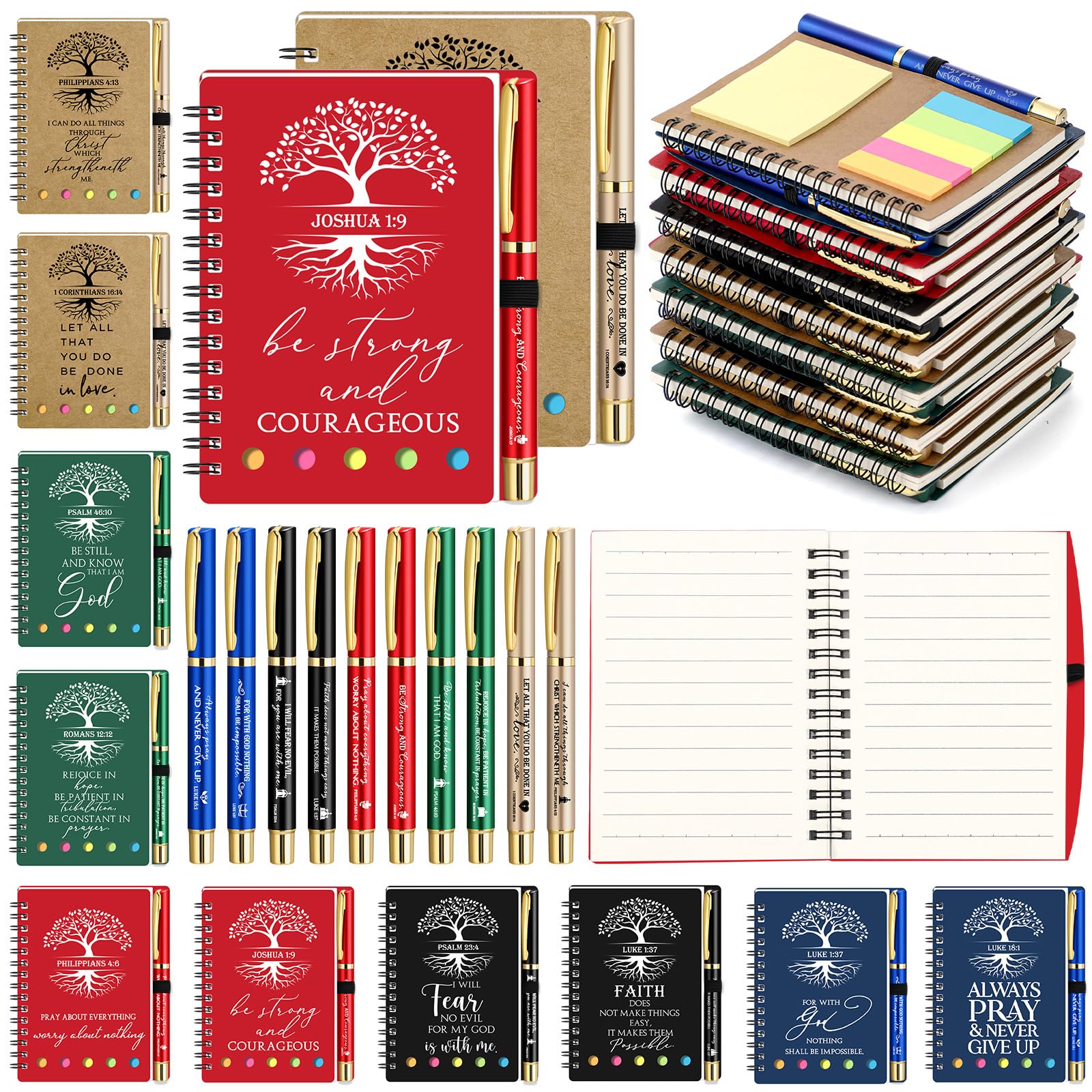 Dunzoom 100 cuadernos de oración de regalo cristiano con notas adhesivas, bolígrafos para estudio bíblico, árbol religioso de la vida, diario A6, regalo inspirador para la escuela de la iglesia