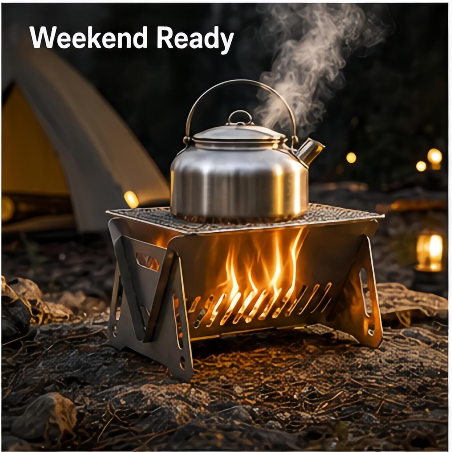 Ultralight Camping Wood Stove, Foldable Stainless Steel Twig Stove with Carry Bag, Portable Card-Style Backpacking Stove for Hiking Picnic Emergency