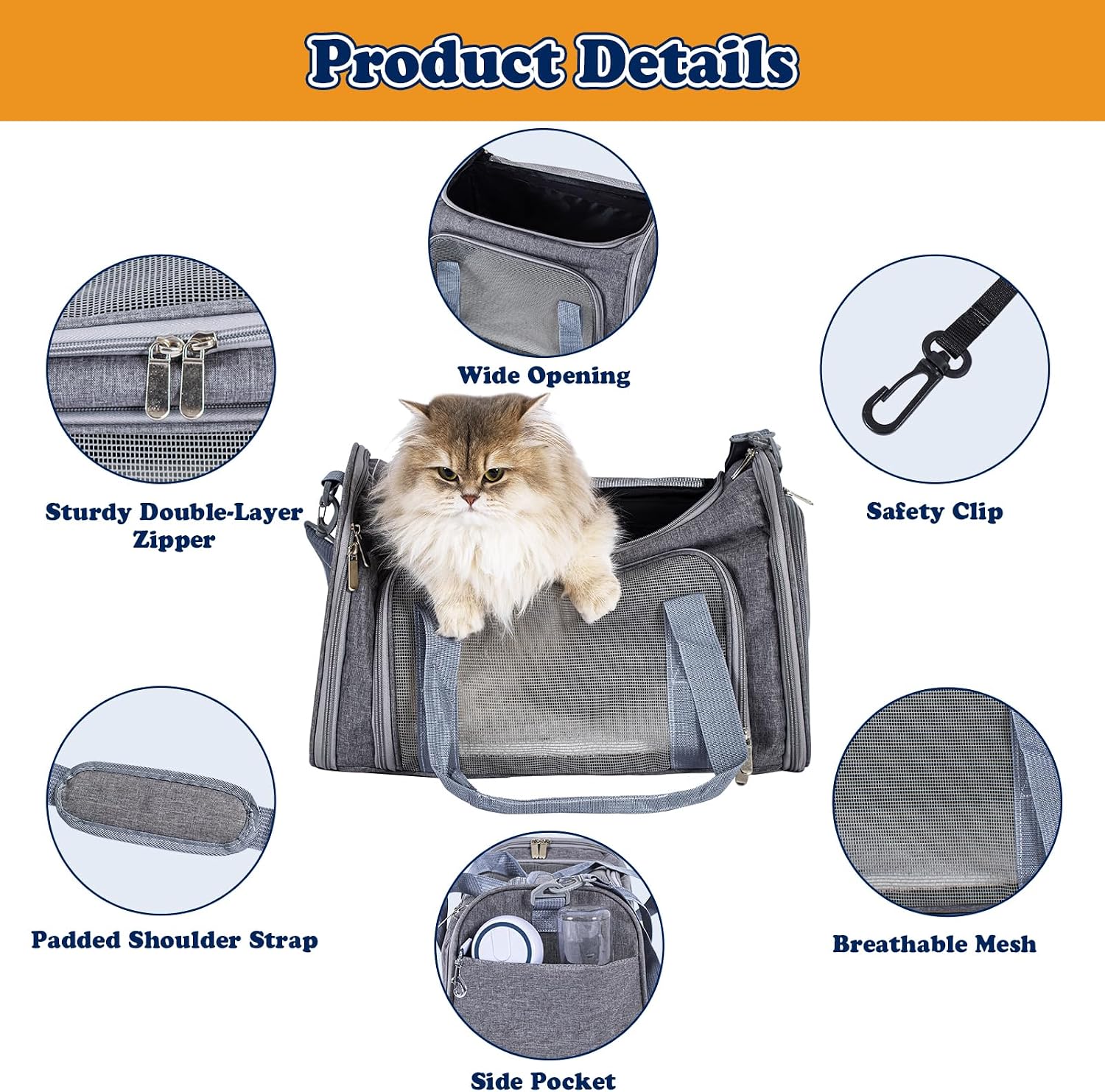 Large Soft-Sided Pet Carrier, Car Travel Cat/Dog Carrier Up to 22LB with Backpack Straps & Removable Washable Pad, Extra Large Collapsible Mesh Pet Bag for Big Cats/Small Dogs, Gray