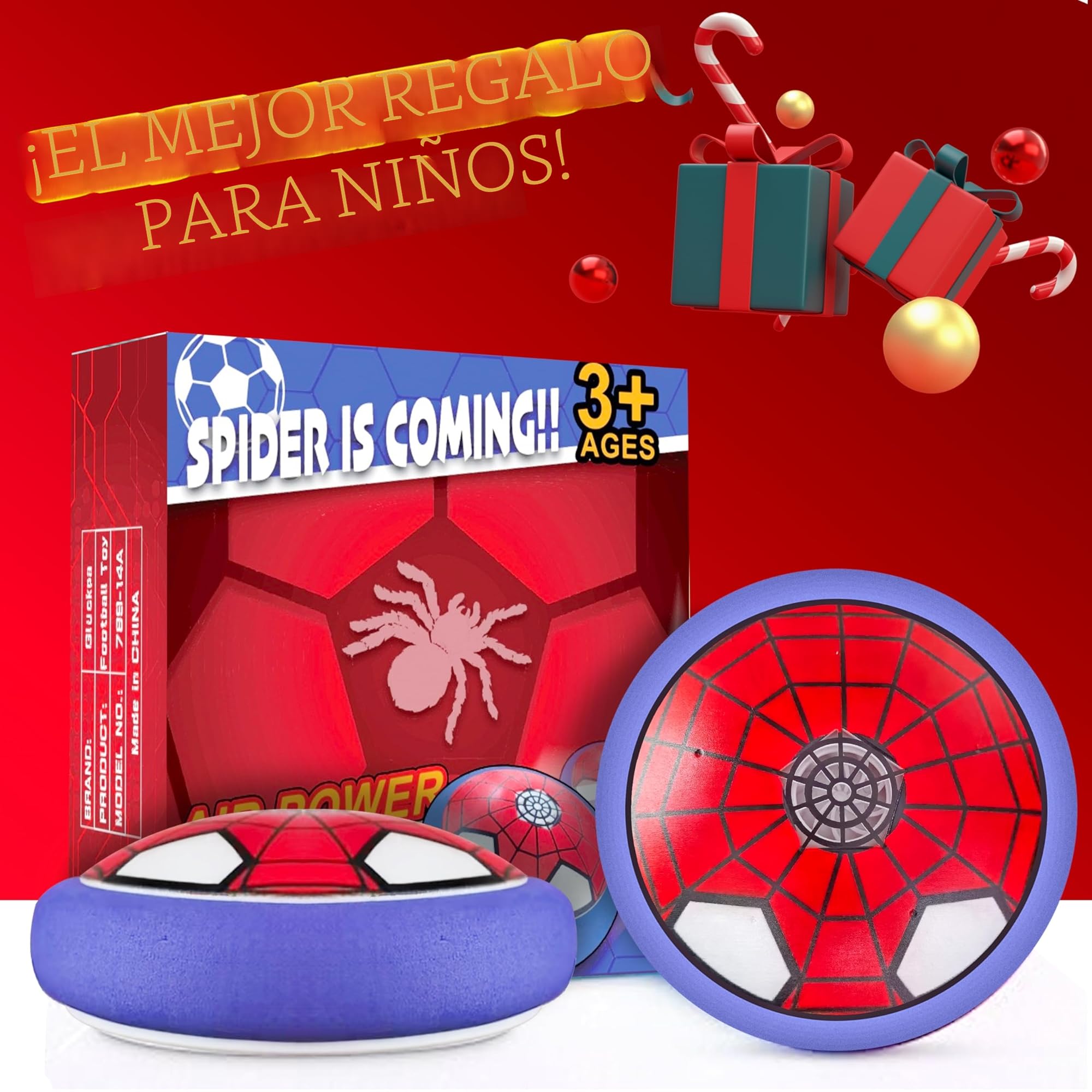 Spider Balón Fútbol Flotant, Air Power Fútbol con Luces LED, Juguetes de Football para Niños 3 4 5 6 Años, Regalo Niño Niña 3-12 Años, Juegos de Exterior e Interior Niño