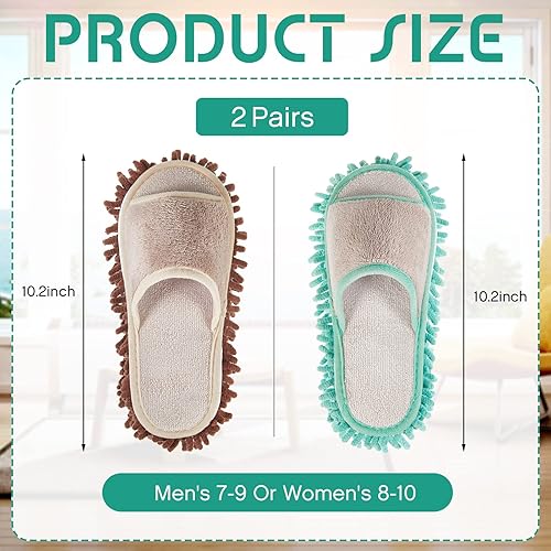 Vista 8 de Jecery 2 pares de pantuflas de limpieza de microfibra para limpieza de pisos, zapatos de mopa para hombres y mujeres, lavables, unisex, suministros