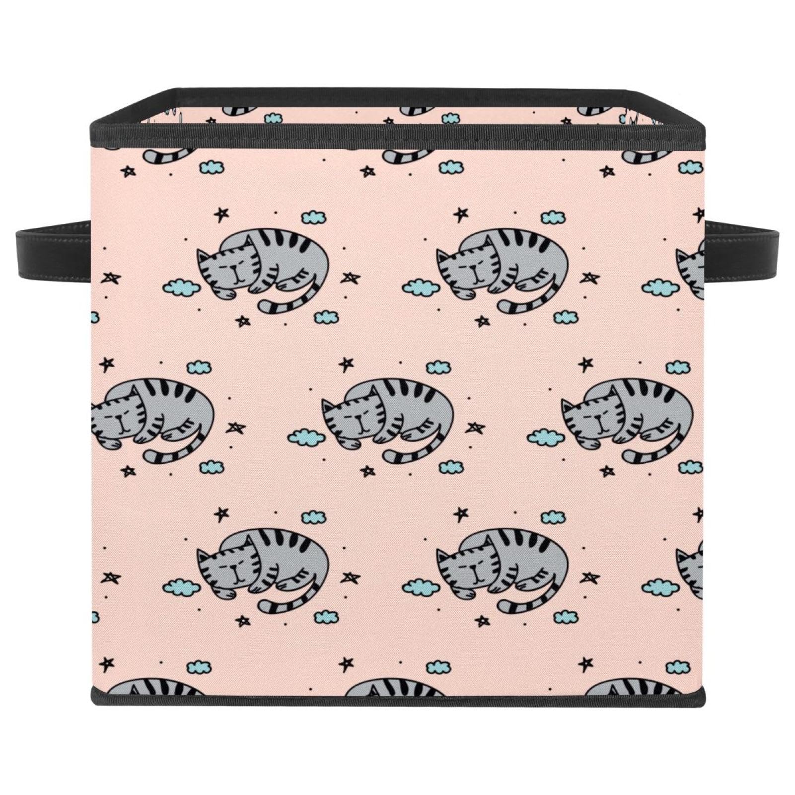 Bac de rangement en tissu chat dormant pour placards et chambres d'enfant