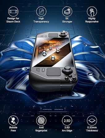 JSAUX 2-Pack Ultra HD Screen Protector for Steam Deck OLED/LCD | with Guide Frame, Easy to Install, 99.99% Clarity, Full-Screen Coverage, 9H Glass, Anti-Fingerprint, Scratch Resistant