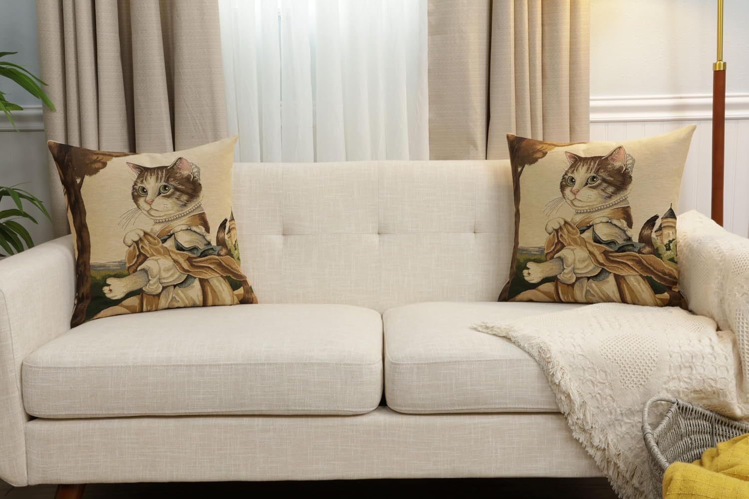 C Charlotte Home Furnishings Inc Herbert Cats C European Cushion Cover - 18 in. x 18 in. Cotton by Susan Herbert