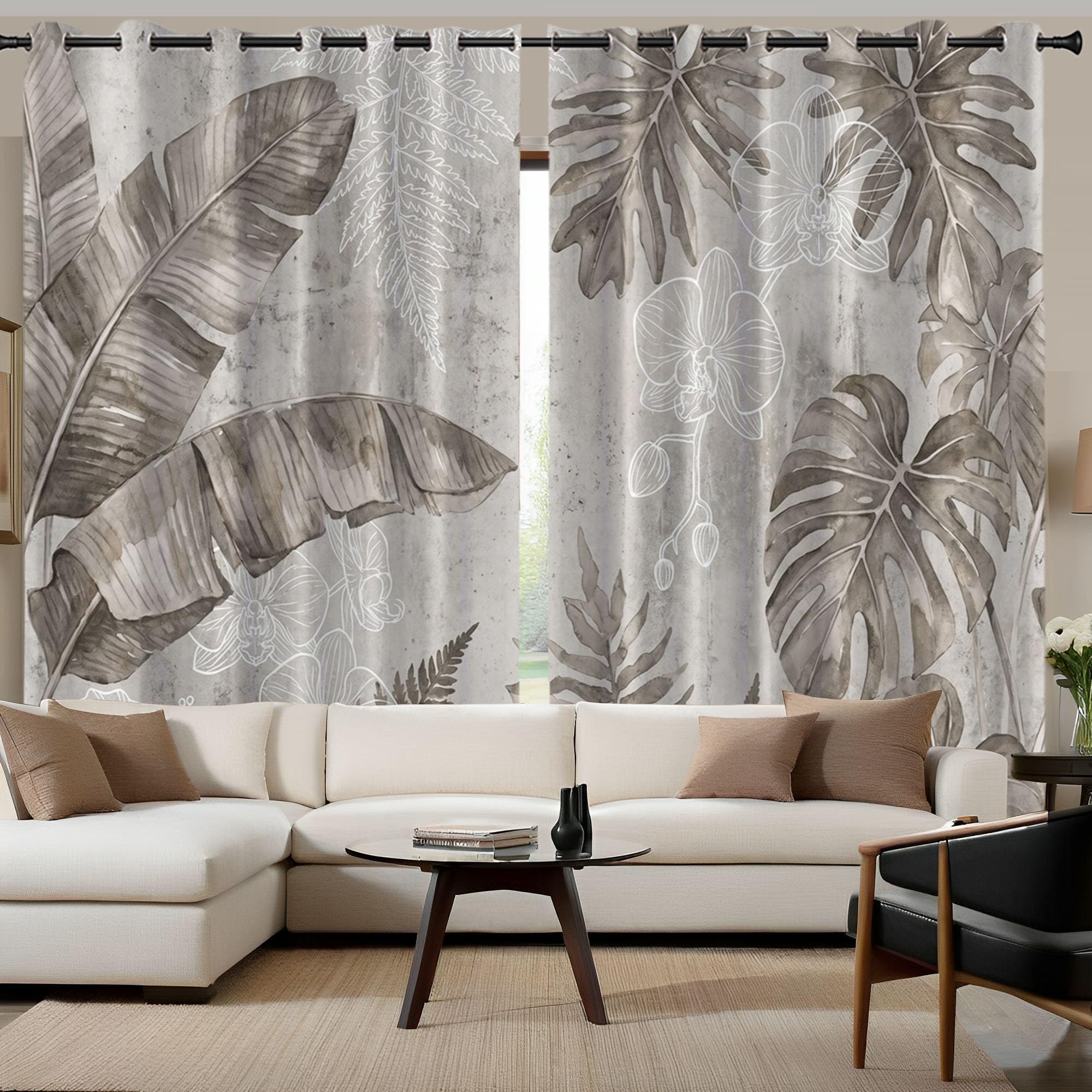 Rideaux occultants banane fougères gris thermique 140x200 pour chambre