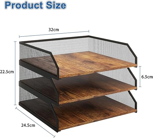 Miniatura 2 de Natwind Bandeja de papel apilable de 3 niveles, organizador de escritorio de malla metálica, clasificador de papel, bandejas para cartas, estante de