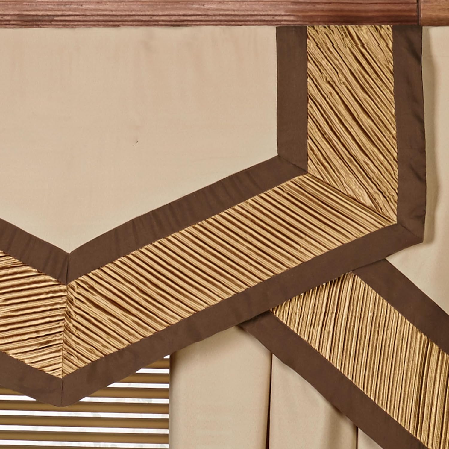 Delta Contemporary Luxury Washable Window Treatment | Sophisticated | Bronze, Champagne Gold, Golden Bronze | Pleated | Silky Polyester Satin | 4 Piece Set: Cornice Valance Set and 84L Curtain Pair