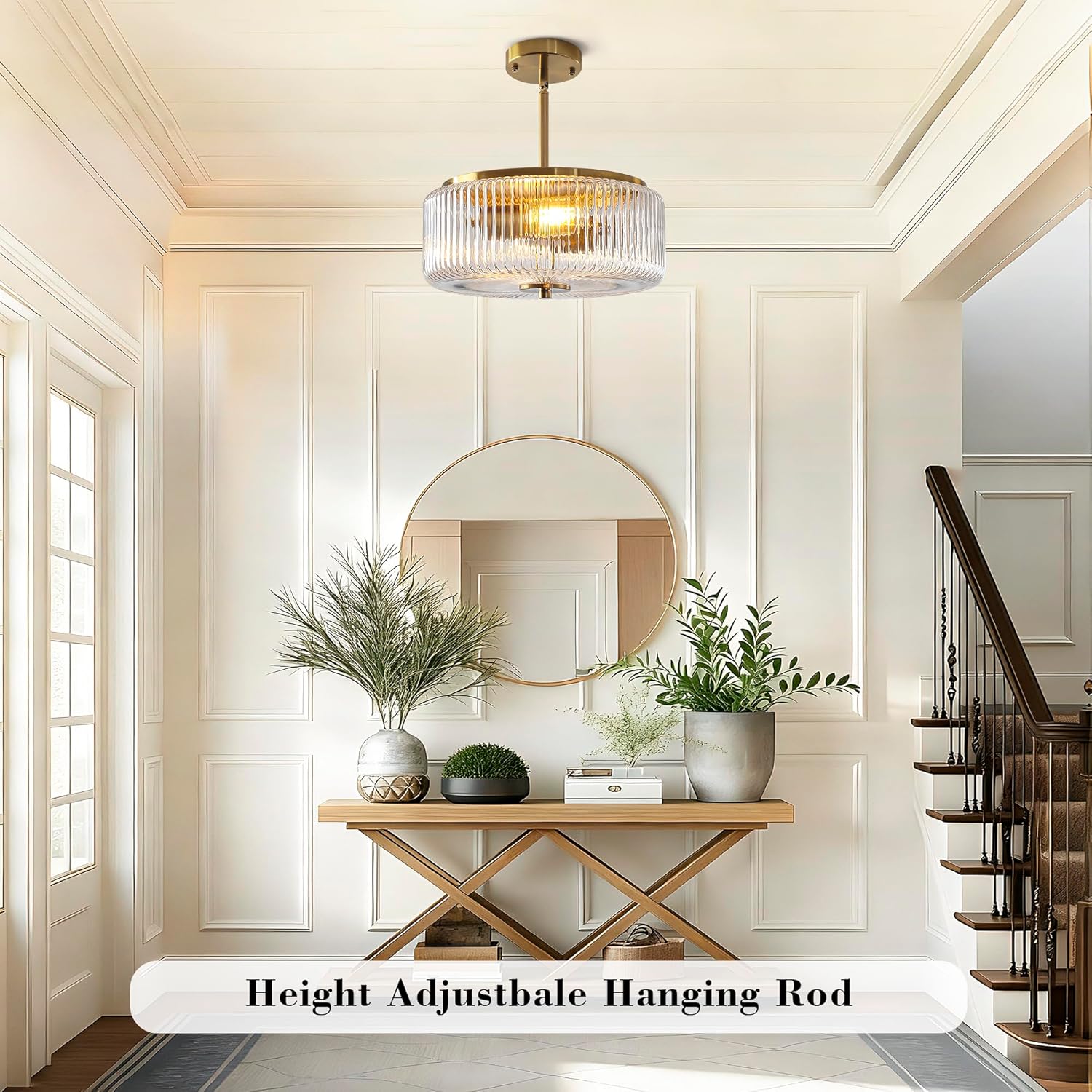 Glass Drum Gold Chandelier, Modern Pendant Light Fixtures with Clear Round Glass Shade, Drum Chandeliers for Dining Room, Kitchen Island, Foyer, Entryway, 11.41" 2-Light