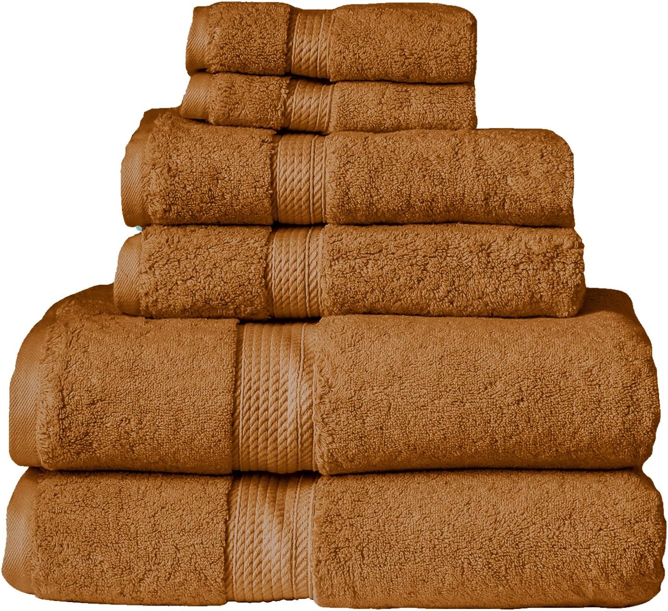 BLUENILEMILLS Buckingham Egyptian Cotton 6-Piece Towel Set, Washcloths, Hand Towels, Bath Towels, Rust