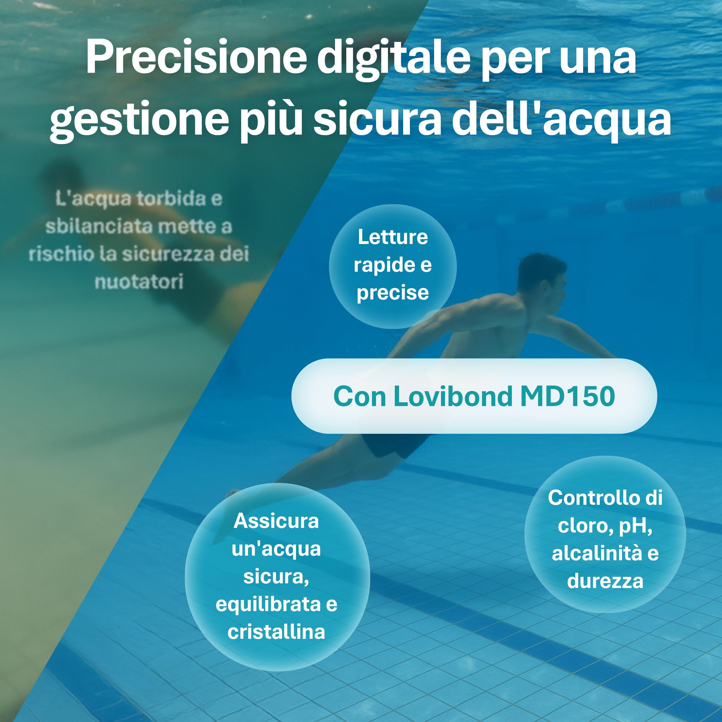 Lovibond MD150 Fotometro – Misuratore 6-in-1 per Cloro, pH, Bromo, Alcalinità Totale, Durezza e Acido Cianurico | Kit Analisi Acqua Multiparametrico con NFC e USB | App AquaLX, Impermeabile IP68