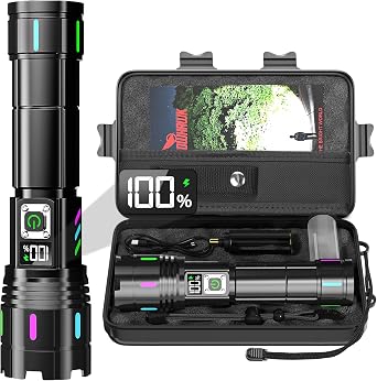 Flashlight 20000 High Lumens Rechargeable 30W Super Bright LED Flash Light | with LCD Display, 3937ft Beam, 12H Long Lasting, USB C+A Charging, High Powered, for Home, Camping, Hiking, Emergency, Gift