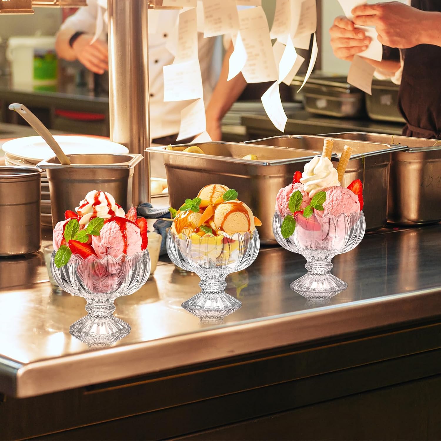 Mumufy 12 Pcs 4 oz Tulip Footed Small Dessert Cups Set Clear Glass Dessert Bowls Mini Ice Cream Sundae Bowls Serving Trifle Dish Cute Parfait Glasses for Fruit Salad Cocktail Condiment Holiday Party