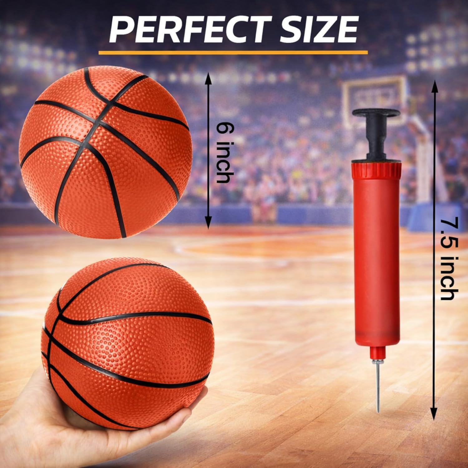4 Pack Mini Basketballs for Mini Hoops, 6 Inch Inflatable PVC Basketball Balls with Pump & Needle, Rubber-Like Textured Grip, Indoor Outdoor Replacement Balls for Door, Pop-A-Shot & Trampoline Hoops