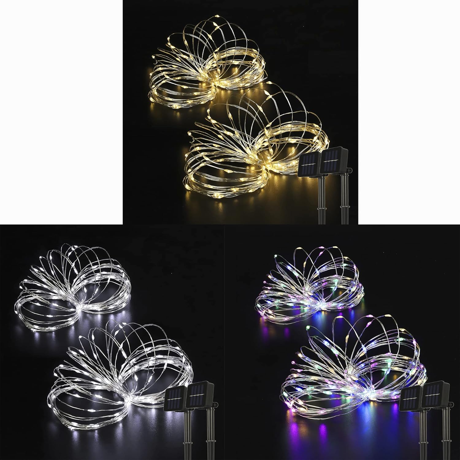2 Pack 33ft 100 LED Solar Fairy String Lights(Warm White+Cool White+Multicolor)