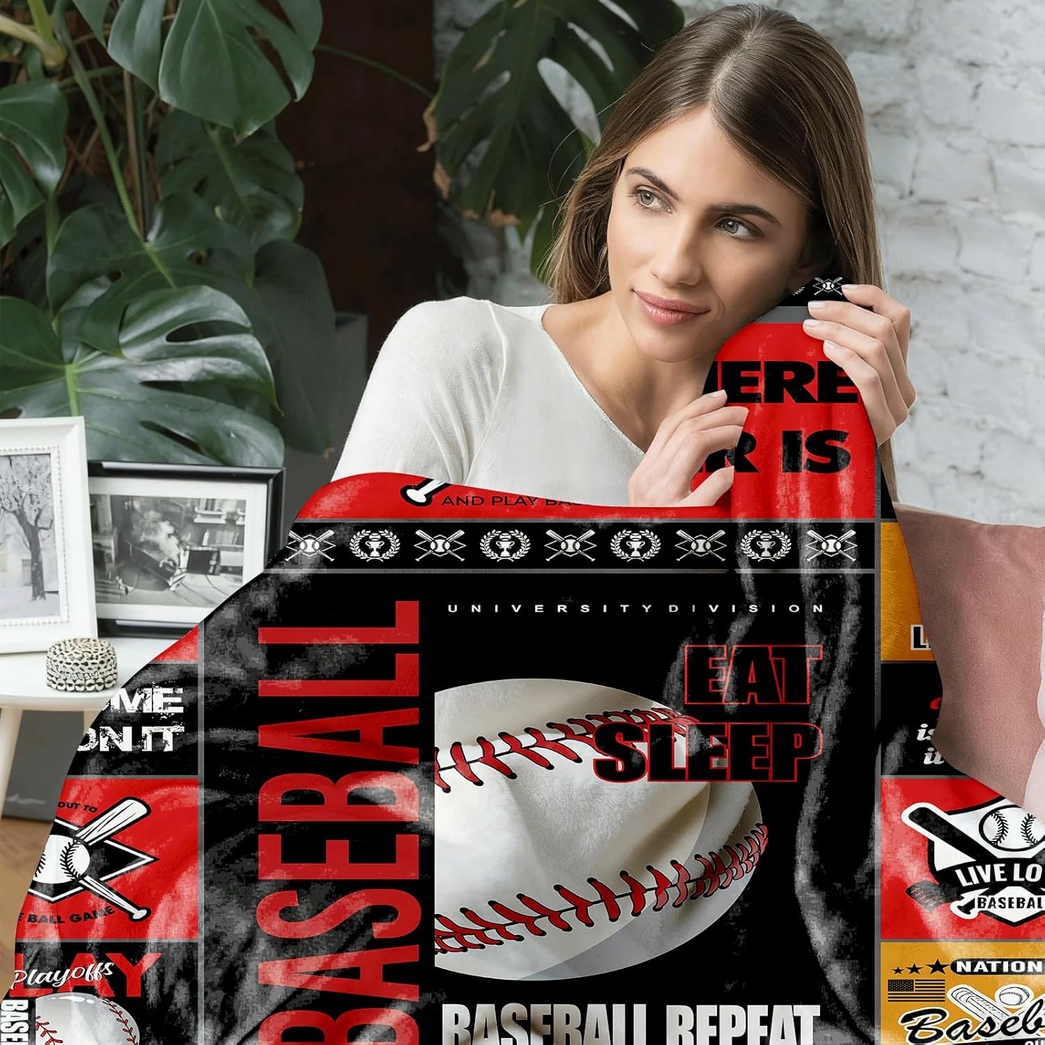 Baseball Sayings Throw Blanket 60x50 in - Soft Flannel Fleece, Red Black Collage Design, Boys & Teen Room Decor, Gift for Baseball Players, Fans & Coaches - Image 4