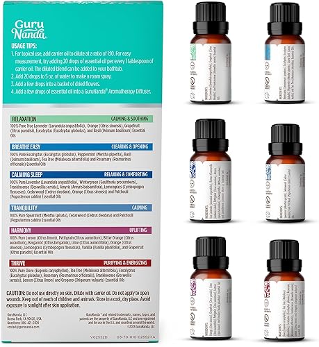 Miniatura 9 de GuruNanda Mezclas de aceites esenciales (juego de 6)  Juego de aceites esenciales naturales, mezclas de aceites de aromaterapia para difusores
