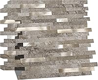 Vista 13 de KASARO - Azulejos de 1 hoja para pelar y pegar para salpicaduras de cocina, mármol beige con rayas doradas antiguas, azulejo autoadhesivo