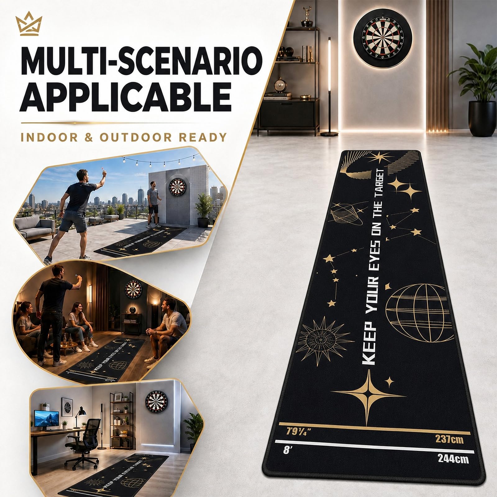 Tapis de fléchettes avec ligne de lancement antidérapant avec marquages de distance de lancer et pointe en acier